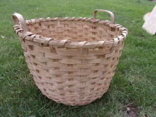 Basket Antique Laundry Wood Gathering Primitive Hand Woven Splint Loop Handles
