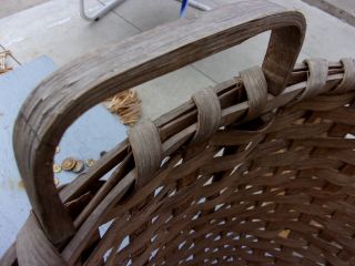 Basket Antique Laundry Wood Gathering Primitive Hand Woven Splint Loop Handles 2