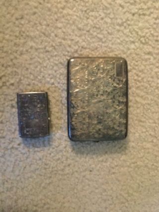 Vintage Sterling Silver Cigarette Case - No Monograms Plus Matching Lighter