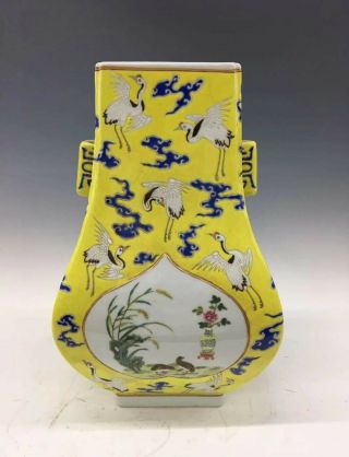 Delicate Chinese Antique Qing Famille Rose Porcelain Crane Vase