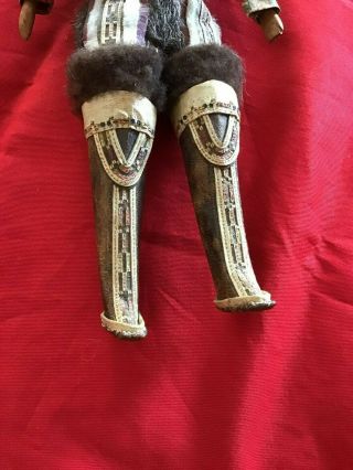 Vintage 15” Inuit Eskimo Doll With Papoose Fur Leather Wood 3