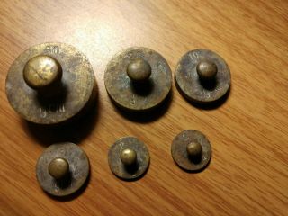 Vintage Set Of 6 Apothecary Pharmacists Scale Weights (50,  20,  10,  5,  2,  2 Grm. )