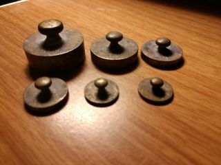 Vintage Set of 6 apothecary Pharmacists Scale Weights (50,  20,  10,  5,  2,  2 grm. ) 2