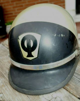 Vintage Police Bell Toptex Motorcycle Helmet Tan Black About 6 - 3/8 "