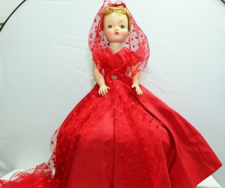21 " Cissy By Madame Alexander Vintage " Lady In Red " Tagged With 2 Red Scarfs