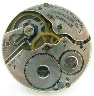 Antique 16s Hamilton 17 Jewel Grade 975 Hunter Pocket Watch Movement Parts