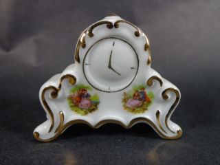 Vintage Limoges Porcelain Miniature Doll House White Clock With Romantic Couple