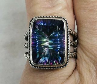 Vintage Sterling Silver Watermelon Tourmaline Agate Cocktail Ring Size 7