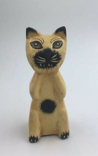 Vintage Folk Art Paper Mache Cat Hand Painted Kitty