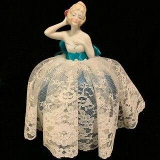 Antique Vintage Hand Painted Porcelain Half Doll Pin Cushion