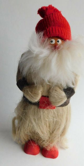 Vintage Sweden Folk Art Wood Hairy Christmas Santa Claus Figurine 10 "