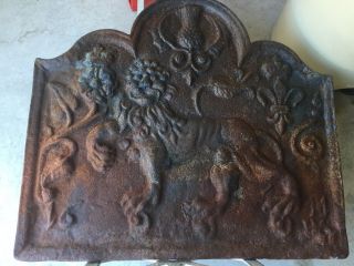 Antique English Cast Iron Fireback W Mythical Lion And Flower 44 30 " X 27 " (a5)