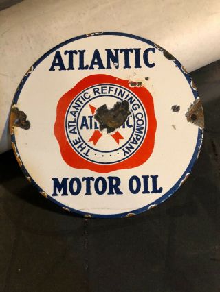 Vintage Atlantic Motor Oil Porcelain Sign Gas Pump Texaco Can Station Service