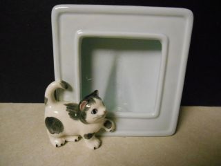 Sweet Vintage Cat Kitten Picture Frame With Black/white Kitty