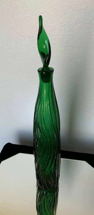 Vintage Mcm Mid Century Modern Green Ribbed Glass Decanter