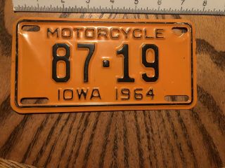 Rare 1964 Iowa Motorcycle License Plate Vintage Antique Old 87 - 19 87 19
