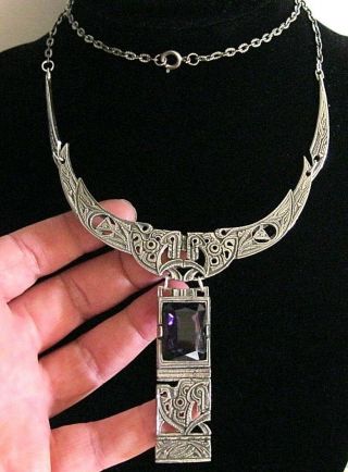Vintage Signed Miracle Scottish Jewellery Celtic Amethyst Crystal Drop Necklace