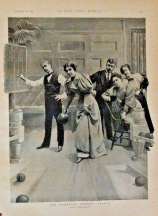 American Bowling Season,  Victorian Ladies,  Sports Vintage 1895 Antique Art Print