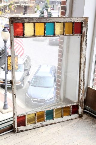 Antique C1880 Queen Anne Window Stain Glass 54 " X 40 " Architectural Salvage