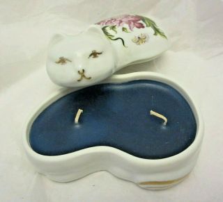 Vintage Chelsea Gardens Elizabeth Arden Candle Porcelain Cat Box W/ Flowers