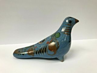 Vintage Mexican Pottery Blue Bird Figurine Tonala Brunido Shiny Handpainted