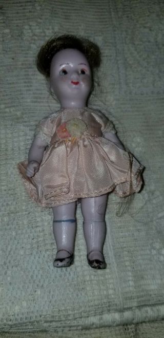 Antique All Bisque Jointed Dollhouse Doll Glass Eyes 4 1/2 " Mold 829 10 Mark