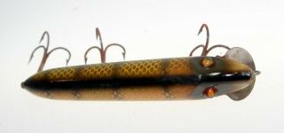 Vintage Antique Wooden Heddon Vamp Glass Eyed Fishing Lure Musky Pike Scale Bait 3