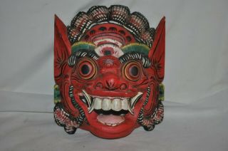 Large Vintage Wooden Mask Red Hindu Buddhist Mythology Teeth Deco Wall Decor