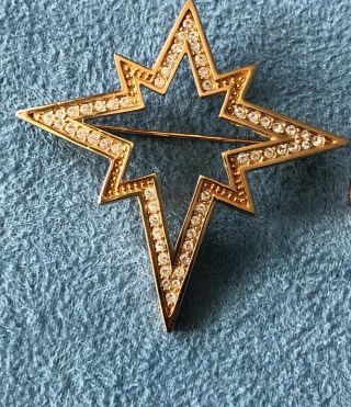 Swarovski Authentic Vintage Star Brooch Pin Crystals In Gold Tone