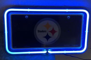 Pittsburgh Steelers Nfl Football Neon Light Sign W/ Metal License Plate