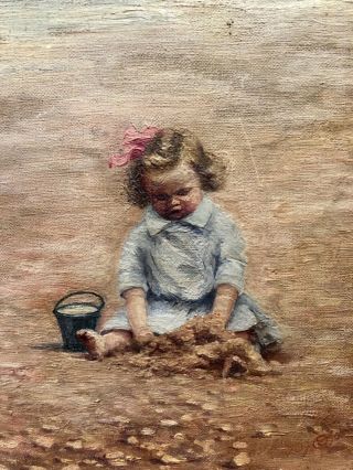 Antique Oil Painting On Canvas Portrait Of Young Girl Signed Circa Early 1900’s