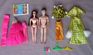 2 Vintage 1970s Topper Dawn Dolls Dancing Angie & Gary,  Triki Niki Clothes