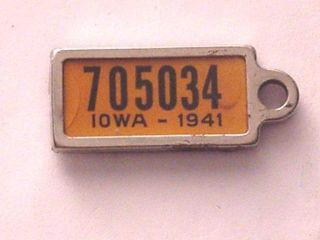 1 Vintage 1941 Iowa Disabled American Veterans (dav) Mini License Plate Tag