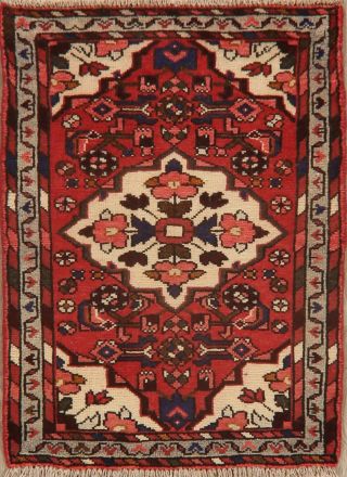 Geometric Oriental Malayer Foyer Rug Red Wool Hand - Knotted Carpet 2x3