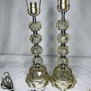 Vintage Pair Crystal Table Lamps Silver Accents Mid Century Modern High End 19 "
