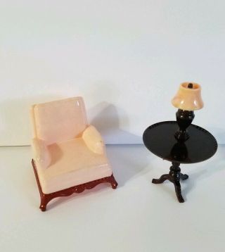 Renwal Arm Chair Vintage Dollhouse Miniature Furniture Plastic Side Table Lamp