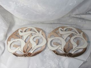 2 Vintage Trivets William A Rogers Calla Lily Gold Tone Metal & Ivory Enamel