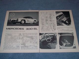 1962 Mercedes 300 - Sl Vintage Road Test Info Article " Race Bred,  For Road Use.  "