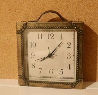Pottery Barn Vintage Square Antique Gold Desk Table Office Clock W/alarm 5 "