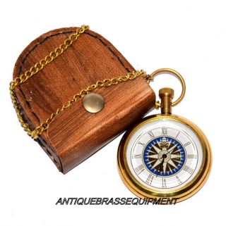 ANTIQUE VINTAGE MARITIME BRASS POCKET WATCH KELVIN AND HUGHES W/ LEATHER BOX 2