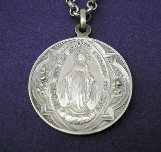 Antique French 900 Silver St Mary & Pope Pius X Religious Medallion Medal