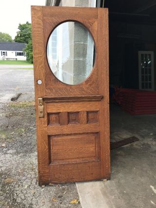 Mar 332 Restored Antique House Beveled Oval Entry Door Raise Panel 35.  75 X 83.  75