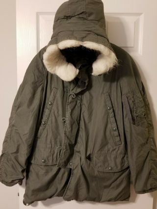Vintage N - 2b Parka Jacket L Military Hooded Extreme Cold Weather Parka Green Med