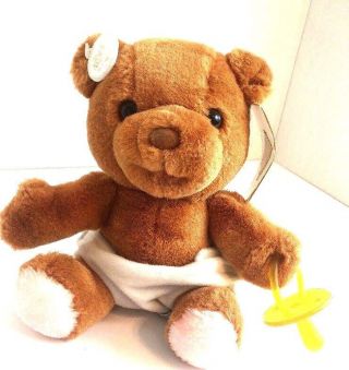 Russ Berrie Caress Soft Pets Bibi Teddy Bear Plush With Pacifier Korea 9 "