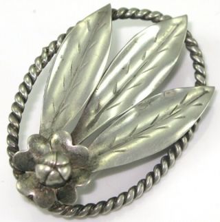 Vintage Sterling Silver/925 Flower Leaf Rope Oval Pin/brooch Ldg6