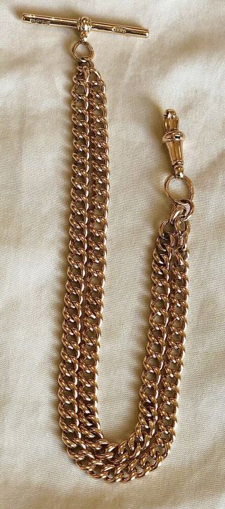 Stunning Antique Solid 9ct Rose Gold Double Albert P/watch Curb Link Chain 30g