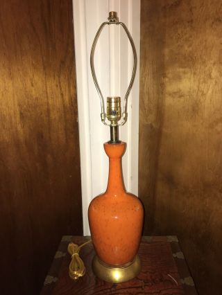 Vintage Mcm Mid Century Modern Ceramic / Pottery Orange Table Lamp - Nr