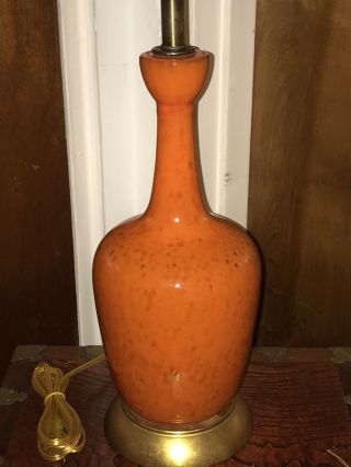 Vintage MCM Mid Century Modern Ceramic / Pottery Orange Table Lamp - NR 2