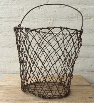 Old Wire Basket Bucket Pail Vintage Rustic Farm Industrial Metal Primitive