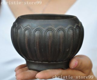 4 " Chinese Yixing Zisha Pottery Hand Carved Lotus Bonsai Potted Plants Flower Pot